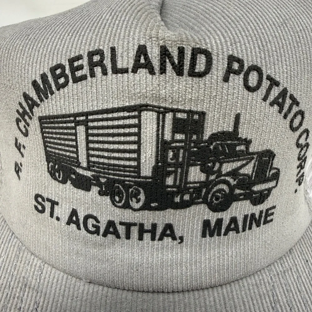 VTG R.F. Chamberland Potato Corp Maine Corduroy Trucker Hat Grey Snapback USA